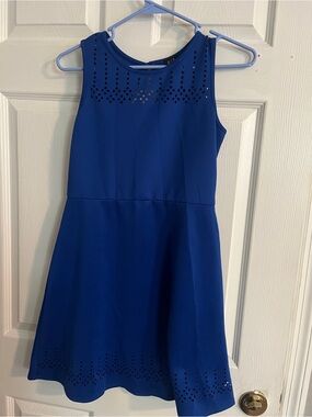 lilt Girls Blue Sleeveless Laser-Cut Fit & Flare Dress